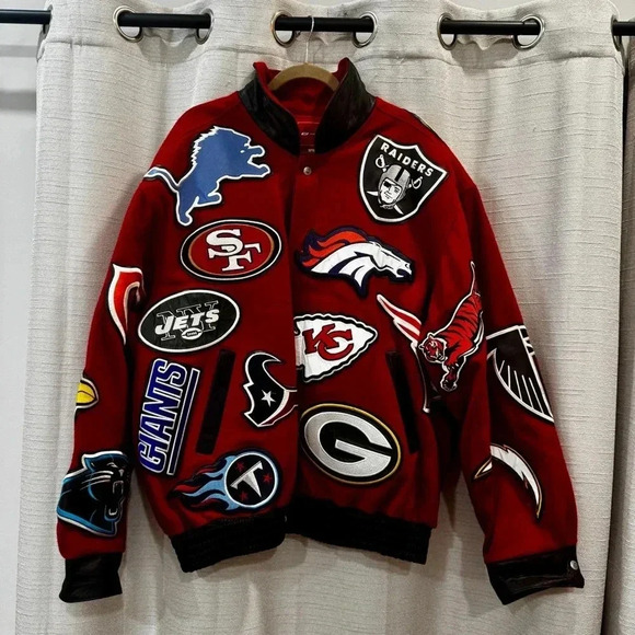Jeff Hamilton Reebok NFL Wool Leather Collage Red Black Jacket Size Men’s 4XL